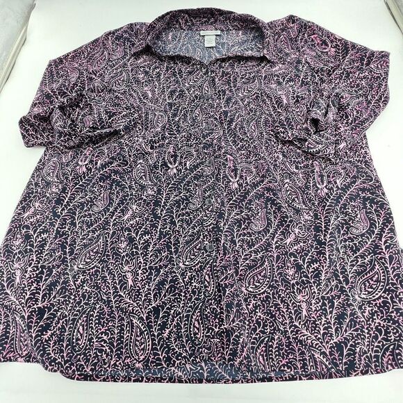 Catherine’s Purple Paisley Button Up Top Size 1X - Picture 1 of 3